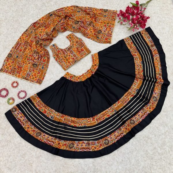 Kids Navratri Cotton Lehenga Choli Set With Dupatta  & Patch Work Style Girls Wear