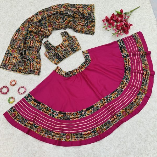 Kids Navratri Cotton Lehenga Choli Set With Dupatta  & Patch Work Style Girls Wear