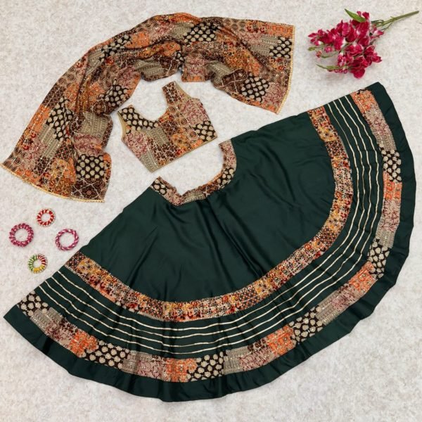 Kids Navratri Cotton Lehenga Choli Set With Dupatta  & Patch Work Style Girls Wear