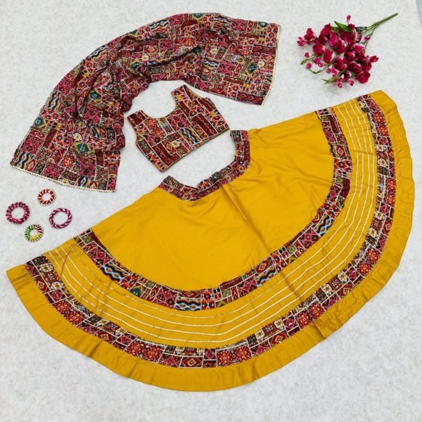 Kids Navratri Cotton Lehenga Choli Set With Dupatta  & Patch Work Style Girls Wear