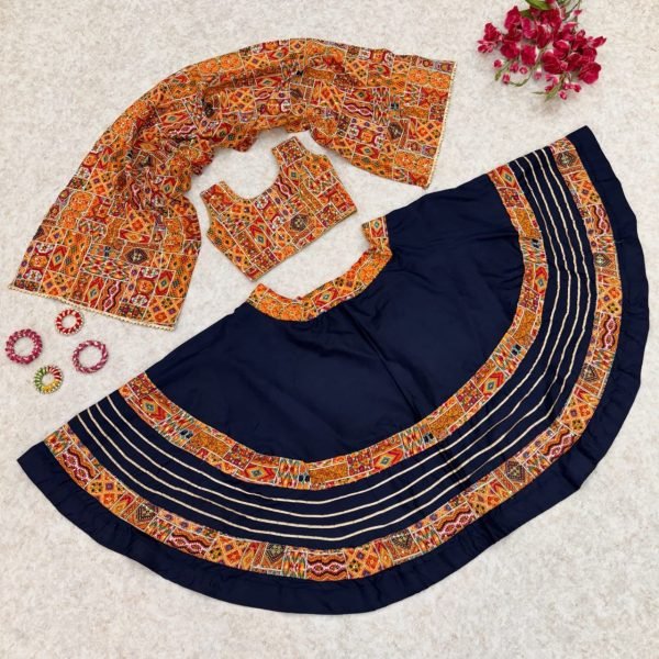 Kids Navratri Cotton Lehenga Choli Set With Dupatta  & Patch Work Style Girls Wear