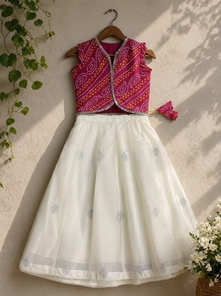 Kids Party Wear Cream Lehenga Choli with Heavy Thread and Sequins Work Girls Wear