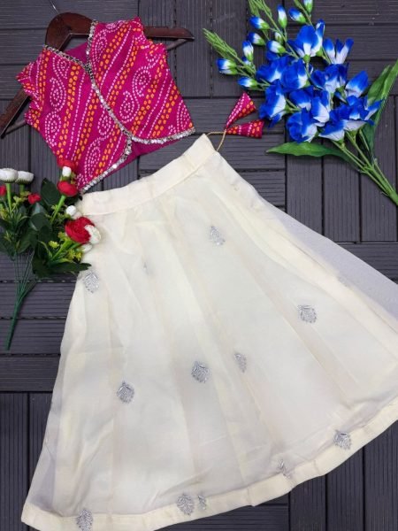 Kids Party Wear Cream Lehenga Choli with Heavy Thread and Sequins Work Girls Wear