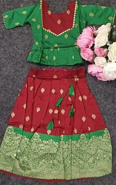 Kids South Indian Traditional Pattu Pavadai Lehenga Choli Girls Wear