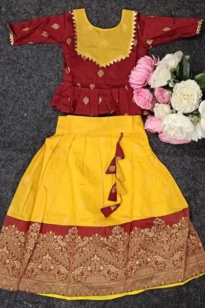 Kids South Indian Traditional Pattu Pavadai Lehenga Choli Girls Wear