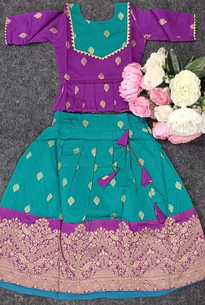 Kids South Indian Traditional Pattu Pavadai Lehenga Choli Girls Wear