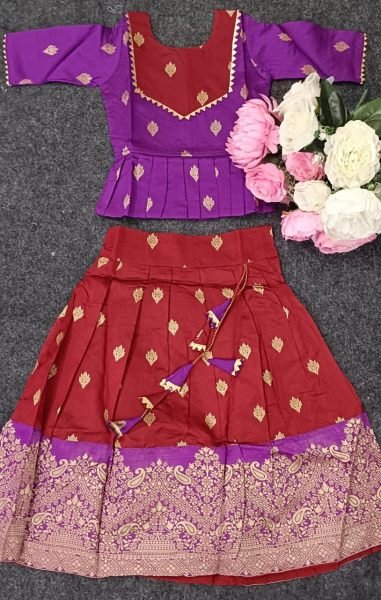 Kids South Indian Traditional Pattu Pavadai Lehenga Choli Girls Wear