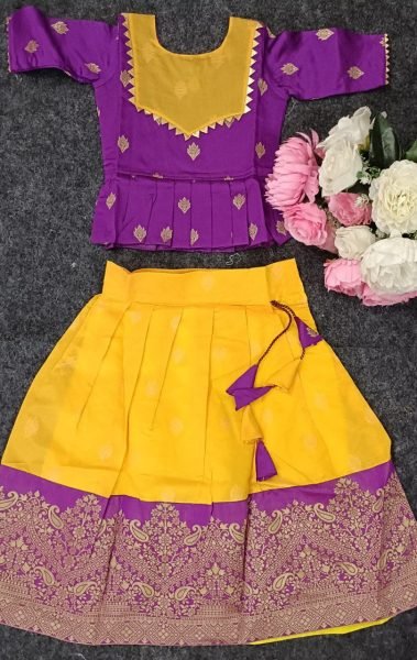 Kids South Indian Traditional Pattu Pavadai Lehenga Choli Girls Wear