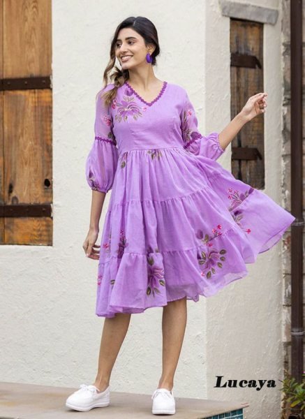 Kota Check Digital Print Mom Daughter Matching Dresses Western Style Mom-Doughter Collection