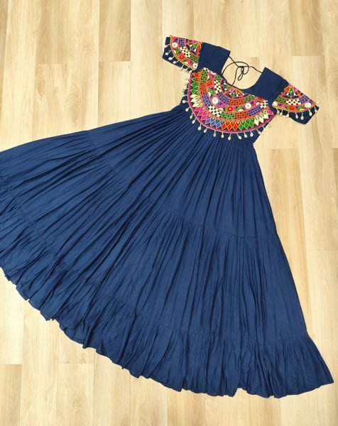 Navratri 2025 Pink Rayon Gown Heavy Flair Garba Dress for Women Navratri Collection
