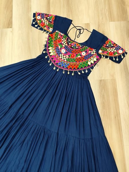 Navratri 2025 Pink Rayon Gown Heavy Flair Garba Dress for Women Navratri Collection