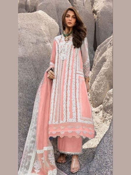 LAAM Design No 182 Semi Lawn Embroidered Suit with Heavy Organza Dupatta for Finest Look Embroidery Suits Wholesale