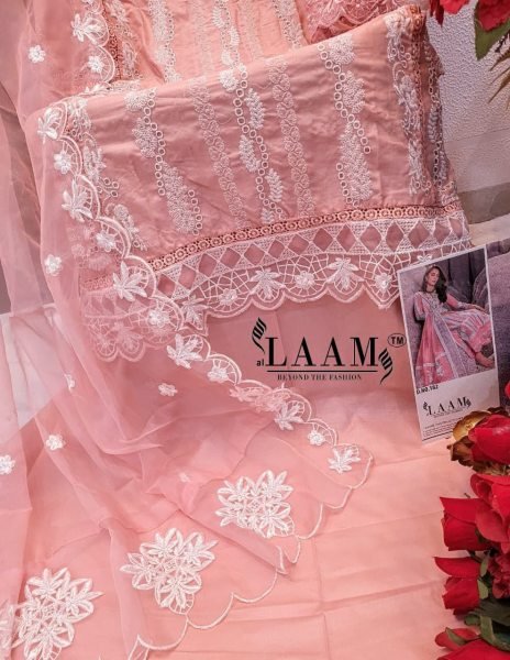 LAAM Design No 182 Semi Lawn Embroidered Suit with Heavy Organza Dupatta for Finest Look Embroidery Suits Wholesale