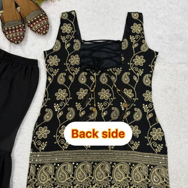 Latest Black Blooming Georgette Sharara Set With Sequence Work For Party Wear Ready To Wear Collection