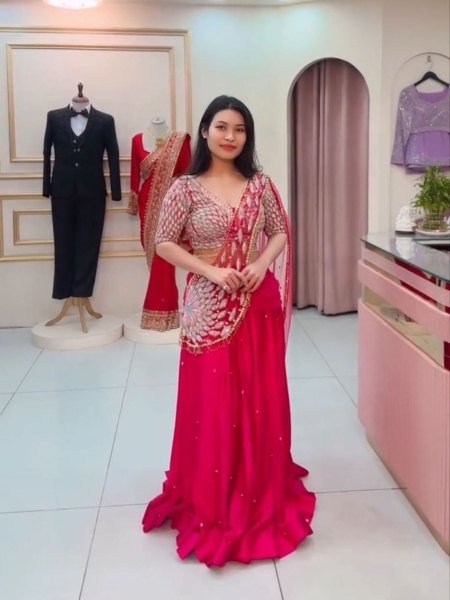 Latest Crepe Lehenga Saree with Heavy Embroidery for Wedding Wear Ready To Wear Saree 