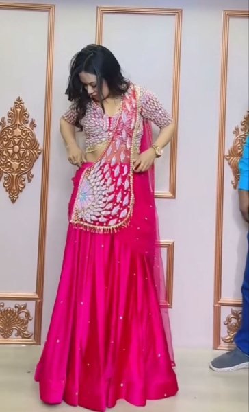 Latest Crepe Lehenga Saree with Heavy Embroidery for Wedding Wear Ready To Wear Saree 