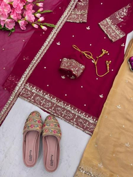 Latest Designer Full Stitched Fox Georgett Suit Set with Dupatta and Free Handbag at Best Rates Ready To Wear Collection