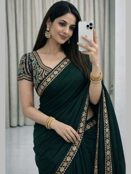 Latest Green Rangoli Silk Saree with Multi Work Blouse for Festive Wear Sarees 