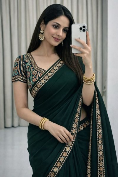 Latest Green Rangoli Silk Saree with Multi Work Blouse for Festive Wear Silk Sarees Wholesale