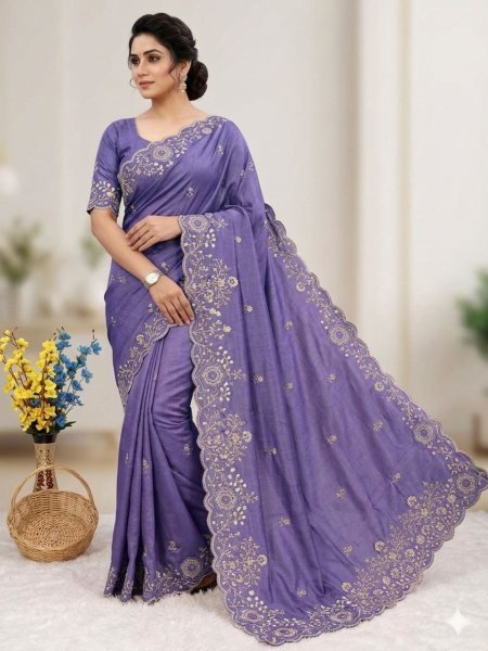 Latest Lavender Chocolaty Silk Sequence Work Saree for Special Occasions  Designer Wedding Sarees Wholesale