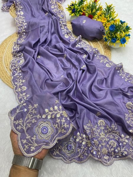 Latest Lavender Chocolaty Silk Sequence Work Saree for Special Occasions  Designer Wedding Sarees Wholesale