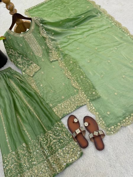 Latest Parrot Green Designer Silk Palazzo Suit for Women Party Wear Ready To Wear Collection