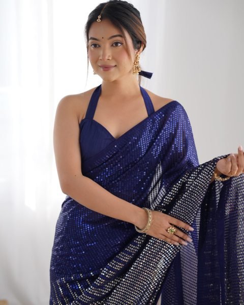 Latest Partywear Georgette Sarees with Sequin & Thread Work Affordable New Collection for Women  Georgette Sarees Wholesale