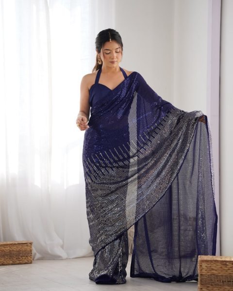 Latest Partywear Georgette Sarees with Sequin & Thread Work Affordable New Collection for Women  Georgette Sarees Wholesale