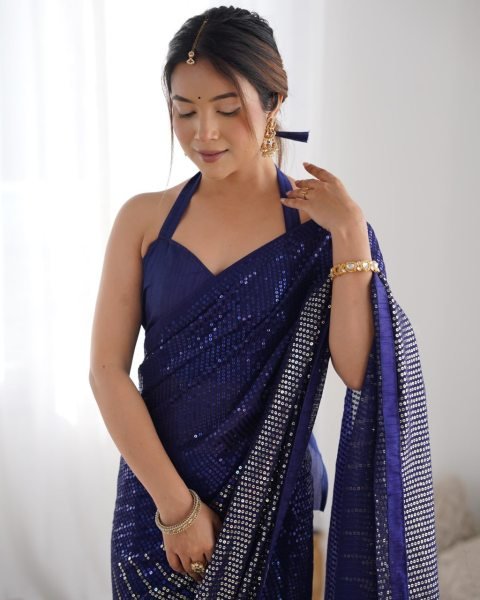 Latest Partywear Georgette Sarees with Sequin & Thread Work Affordable New Collection for Women  Georgette Sarees Wholesale