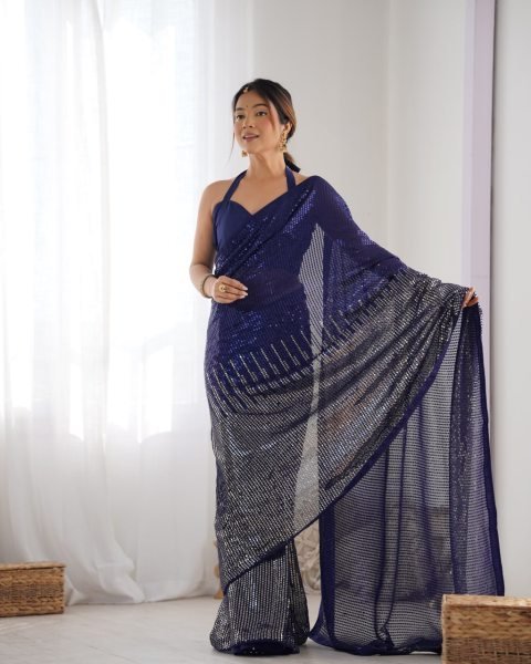 Latest Partywear Georgette Sarees with Sequin & Thread Work Affordable New Collection for Women  Georgette Sarees Wholesale