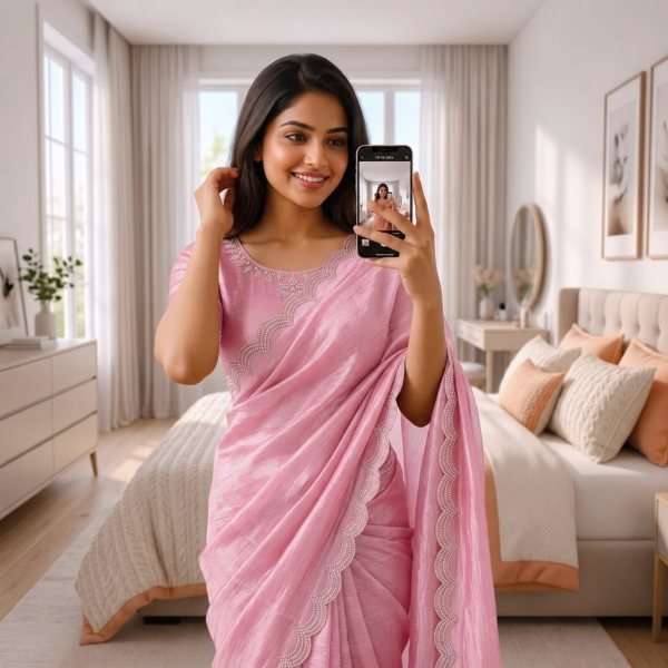 Latest Pink Space Silk Saree with Swarovski Diamond Work and Blouse Silk Sarees Wholesale