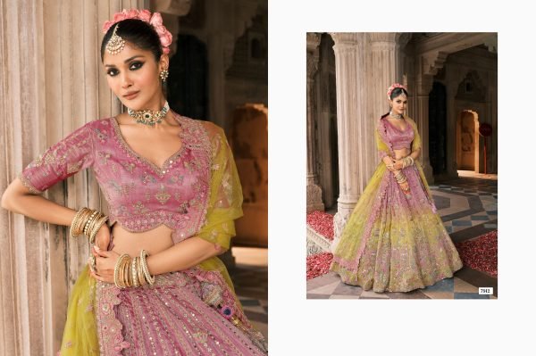 Latest Pink Yellow Designer Lehenga with Stone and Mirror Work for Weddings Bridal Lehenga Choli