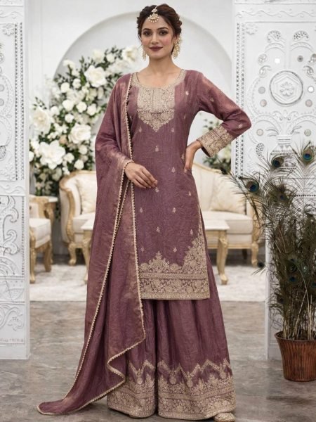 Latest Purple Fashion Palazzo Suit Set With Dupatta for Modern Women Ready To Wear Collection