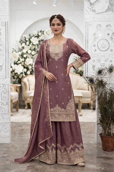 Latest Purple Fashion Palazzo Suit Set With Dupatta for Modern Women Ready To Wear Collection