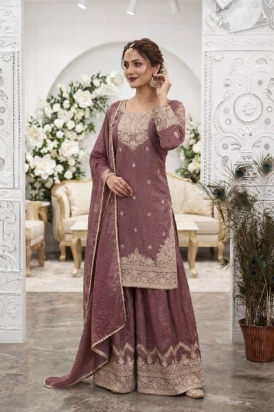 Latest Purple Fashion Palazzo Suit Set With Dupatta for Modern Women Ready To Wear Collection