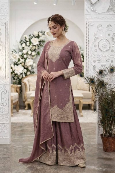 Latest Purple Fashion Palazzo Suit Set With Dupatta for Modern Women Ready To Wear Collection