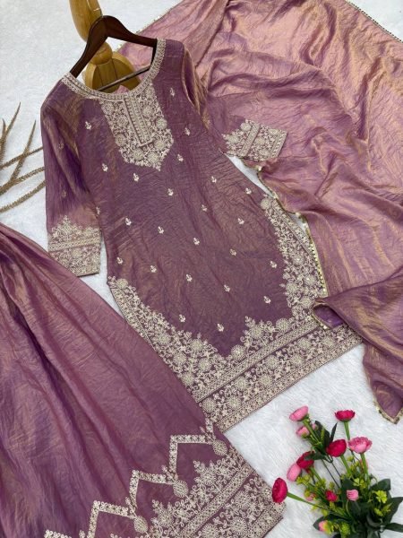 Latest Purple Fashion Palazzo Suit Set With Dupatta for Modern Women Ready To Wear Collection