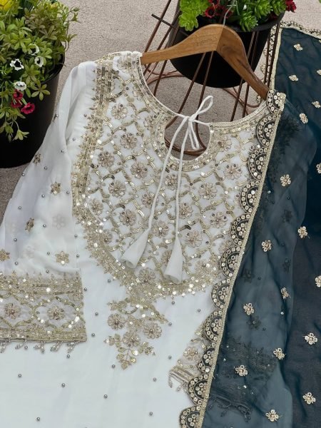 Latest Ready to Wear Heavy Georgette Sharara Suit with Embroidered Top and Dupatta Affordable 3 Piece Designer Set  Ready To Wear Collection