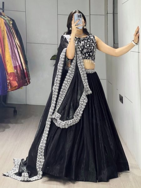 Latest Satin Lehenga with Heavy Embroidery and Dupatta for Garba Nights  Bridal Lehenga Choli
