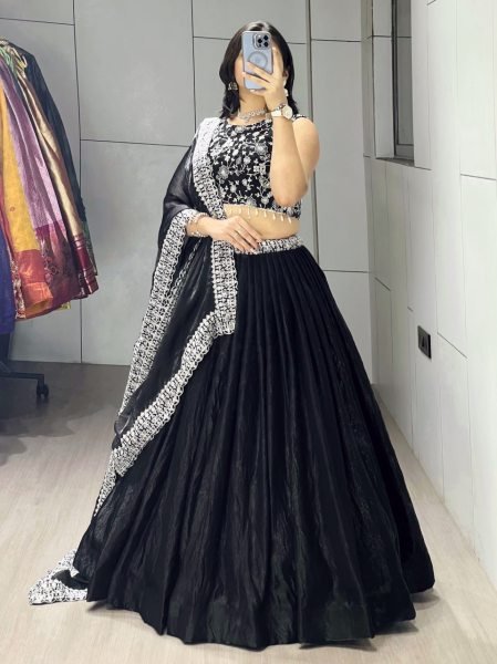 Latest Satin Lehenga with Heavy Embroidery and Dupatta for Garba Nights  Bridal Lehenga Choli
