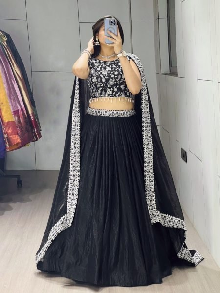 Latest Satin Lehenga with Heavy Embroidery and Dupatta for Garba Nights  Bridal Lehenga Choli