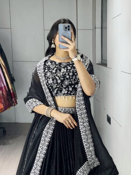 Latest Satin Lehenga with Heavy Embroidery and Dupatta for Garba Nights  Bridal Lehenga Choli