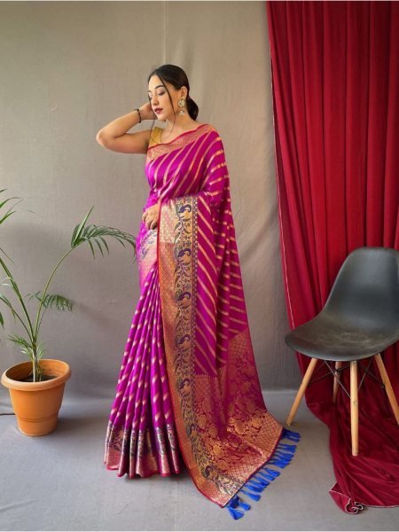 Latest Silk With Gold Zari Zigzag Weave For Women 