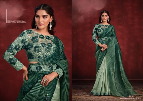 Sequence Thread Work Banarasi Crush Silk Bollywood Saree With Texture Pallu  Bollywood Fancy Sarees Wholesale