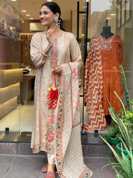 launching Multicoloured  elegant printing with  work and Dupatta plus size kurti set  