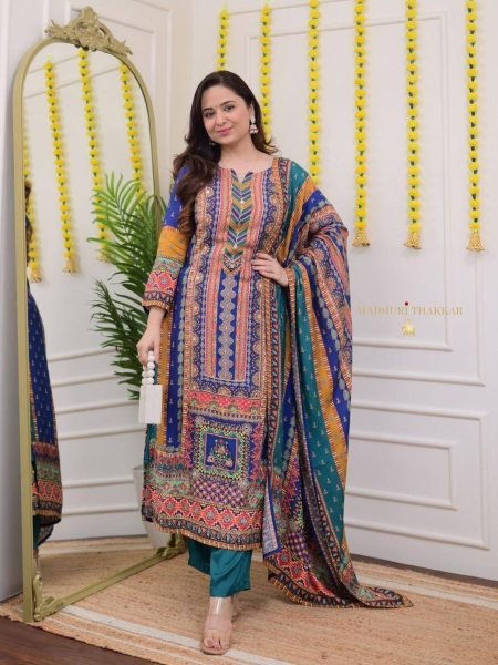 launching Multicoloured  print with  work and Dupatta plus size kurti set  
