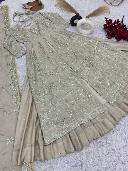 Launching New Designer Party Wear Gown with Lehenga in Heavy Embroidery Sequence work Ready To Wear Collection