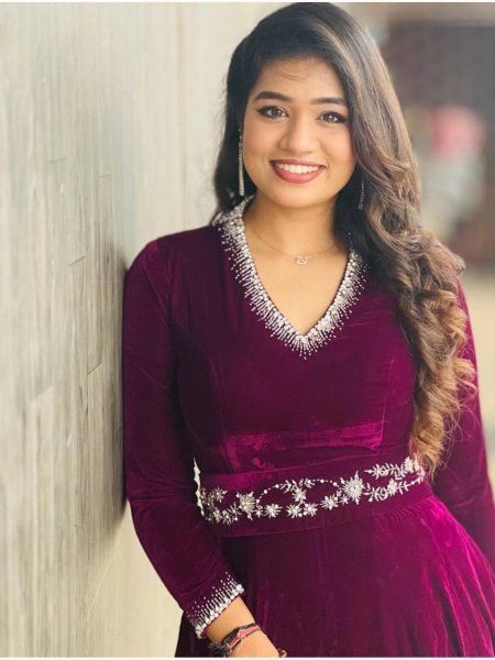 Launching New Party Wear Velvet Gown with  Heavy Embroidery Sequence Work Plus Size Kurti / Gown