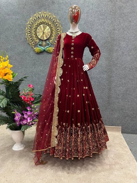 Launching New Viscose Velvet Gown With Embroidery Work  Ready To Wear Collection