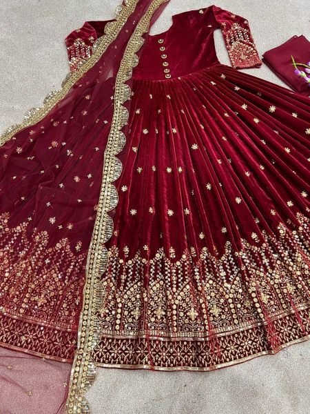 Launching New Viscose Velvet Gown With Embroidery Work  Ready To Wear Collection